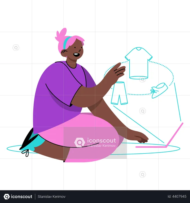 Woman shopping in a virtual store  Illustration