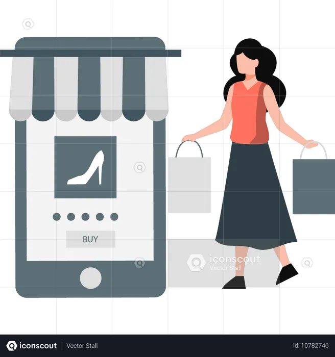 Woman shopping in mobile app  Illustration