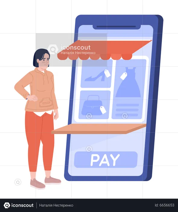 Woman shopping in online clothing store  Illustration