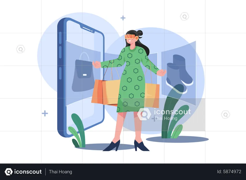 Woman shopping into metaverse  Illustration