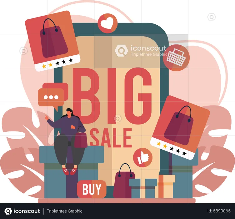 Woman shopping on big sale  Illustration