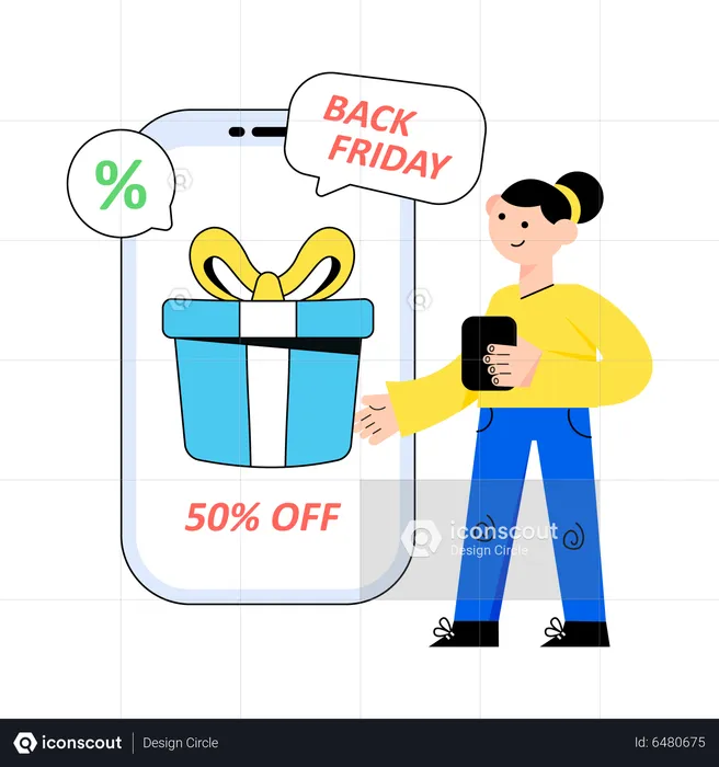 Woman shopping on black friday  Illustration