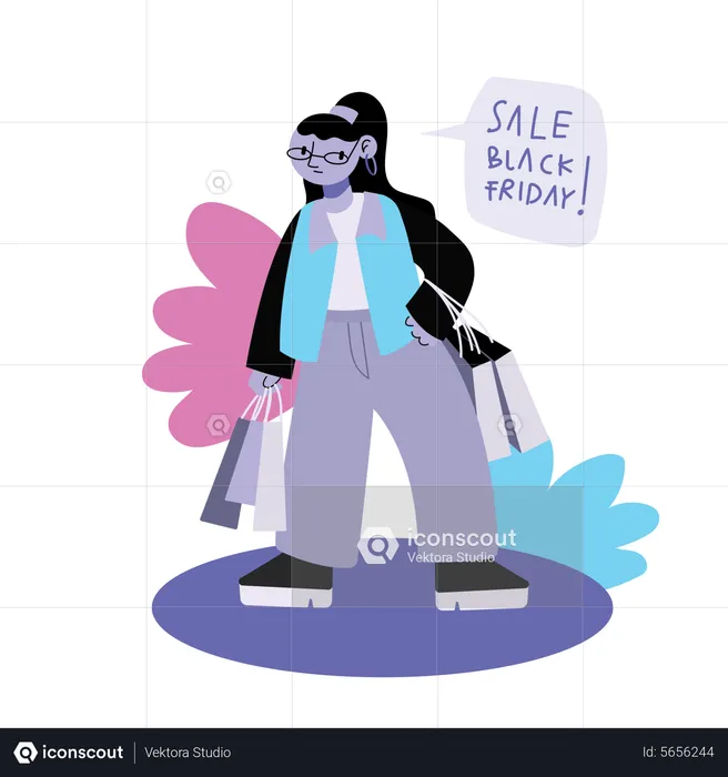 Woman shopping on black friday sale  Illustration