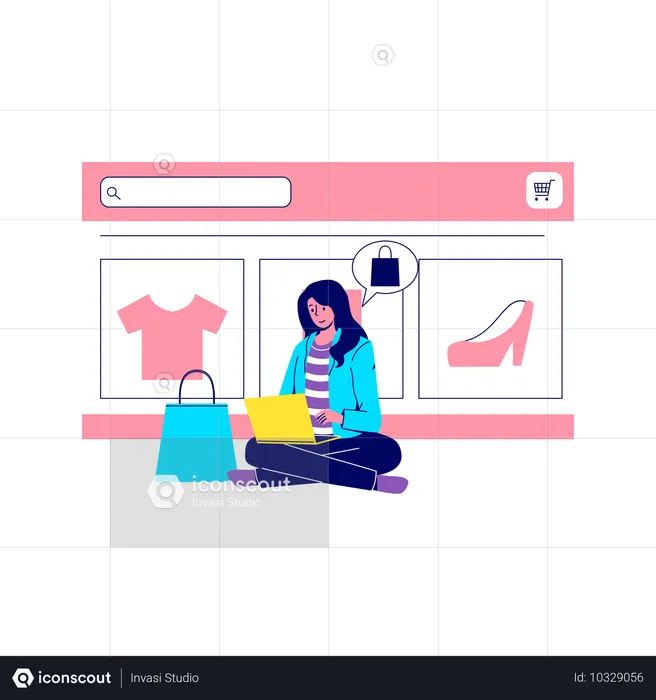 Woman Shopping on Laptop  Illustration