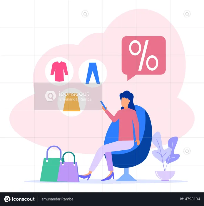 Woman Shopping On Sale  Illustration