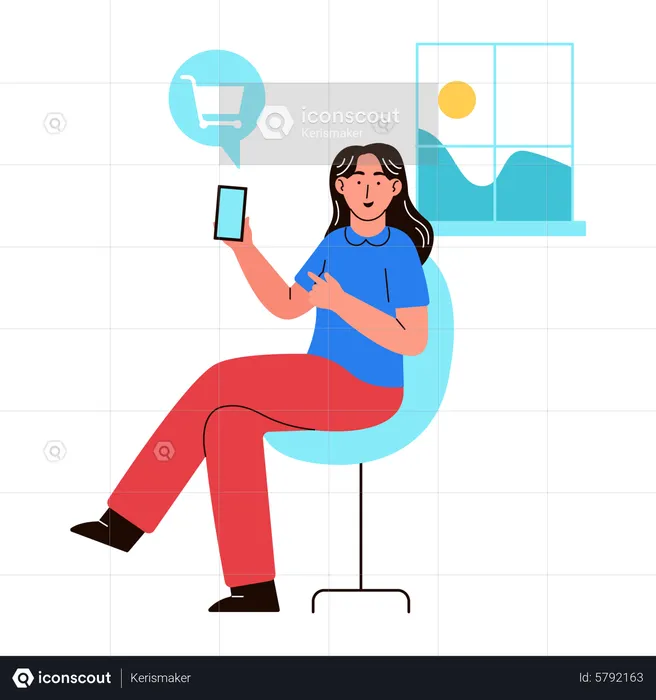 Woman shopping online at home  Illustration