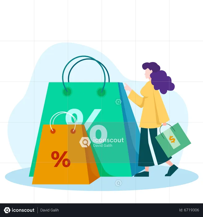 Woman Shopping with Bag  Illustration
