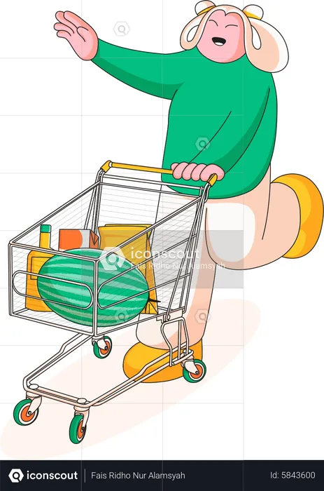 Woman shopping with basket  Illustration