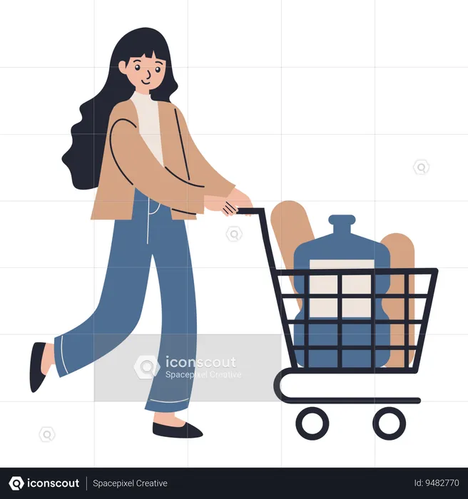 Woman shopping with trolley  Illustration