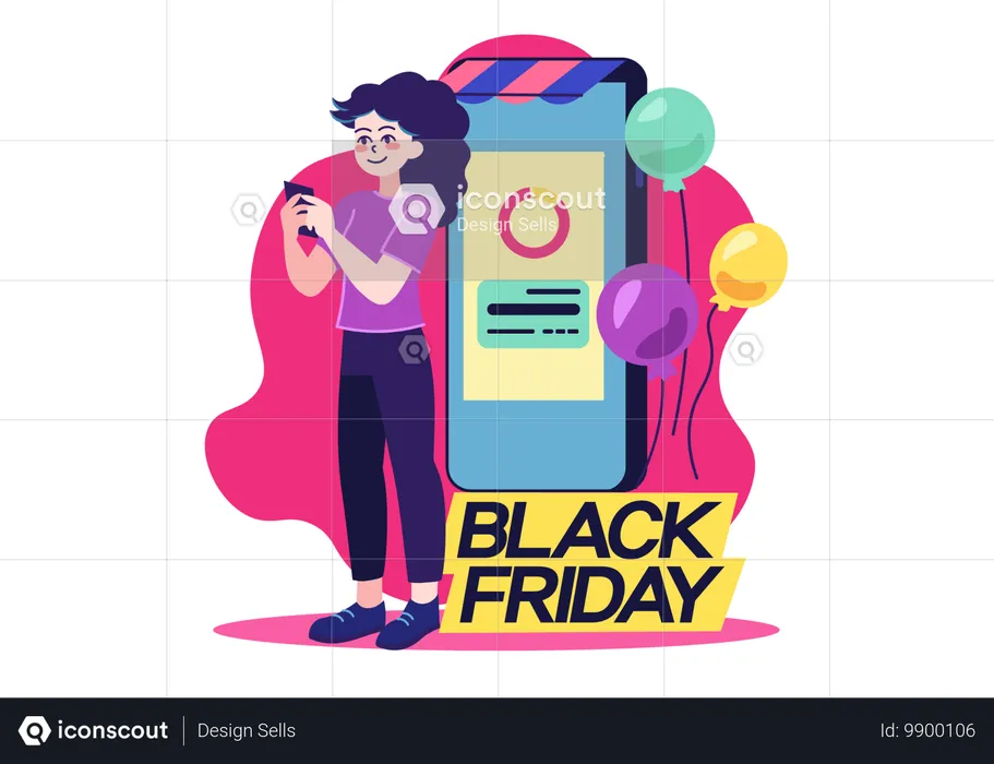 Woman shops on black friday  Illustration