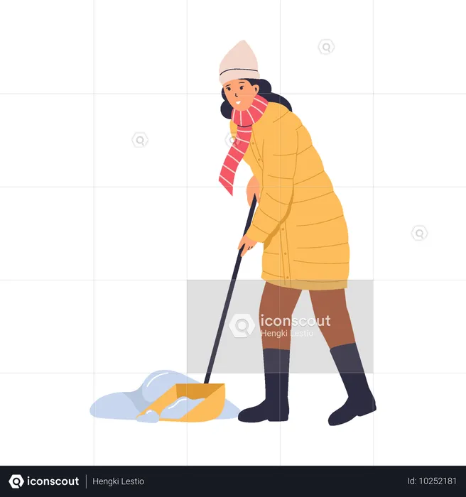 Woman Shoveling Snow  Illustration