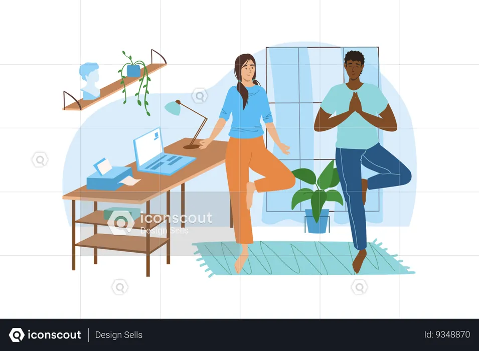 Woman show to her boss how to do yoga exercises for relaxing  Illustration