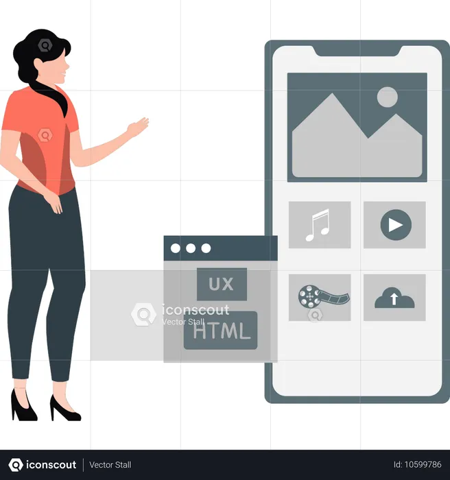 Woman showing application development  Illustration