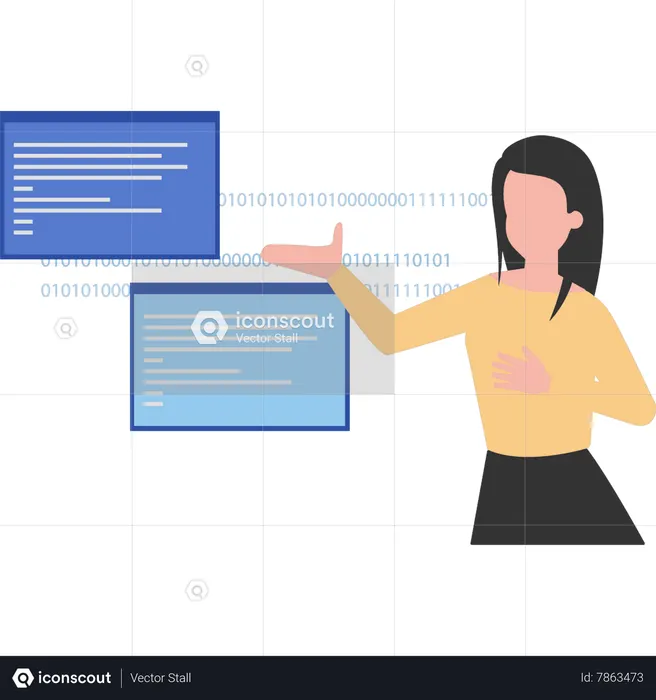 Woman showing binary coding  Illustration
