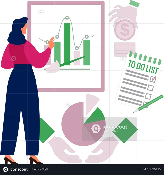 Woman showing business growth graph  Illustration