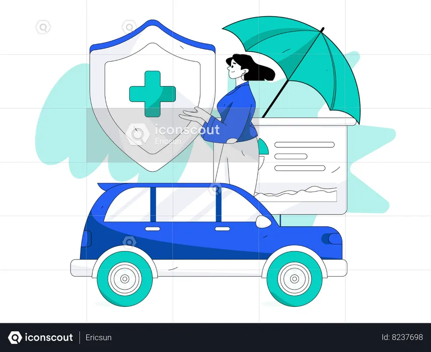 Woman showing car insurance  Illustration