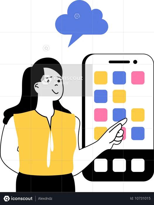 Woman showing cloud app on smartphone  Illustration