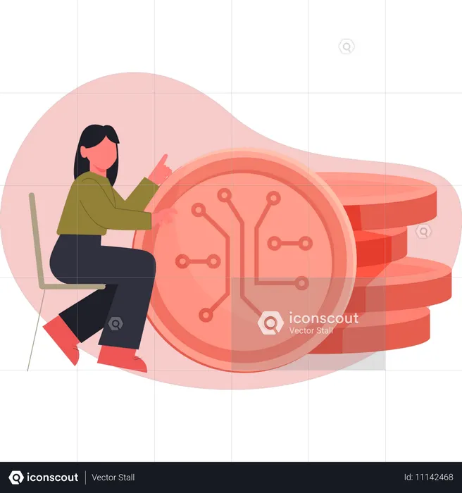 Woman showing coin networking  Illustration