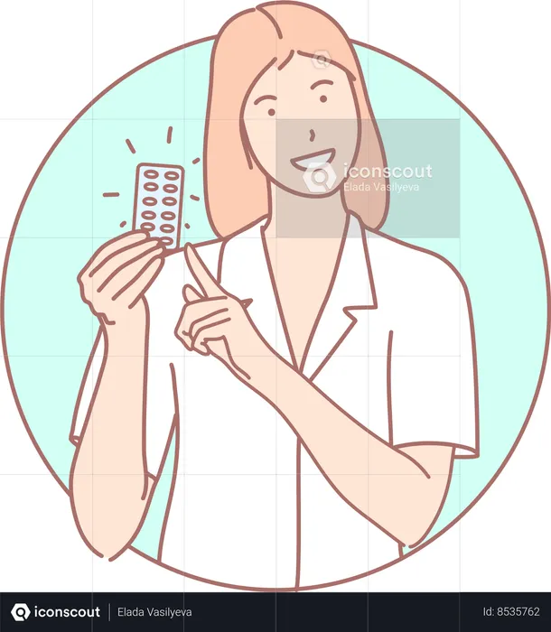 Woman Showing Contraceptive Pill  Illustration