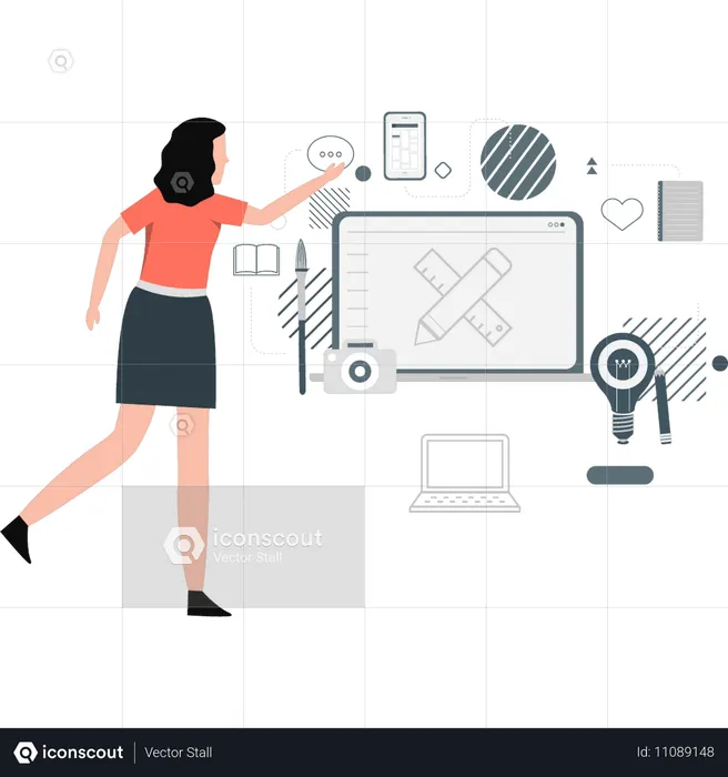 Woman showing creative business chart  Illustration