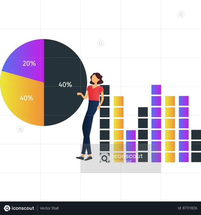 Woman showing different percentage of pie graph  Illustration