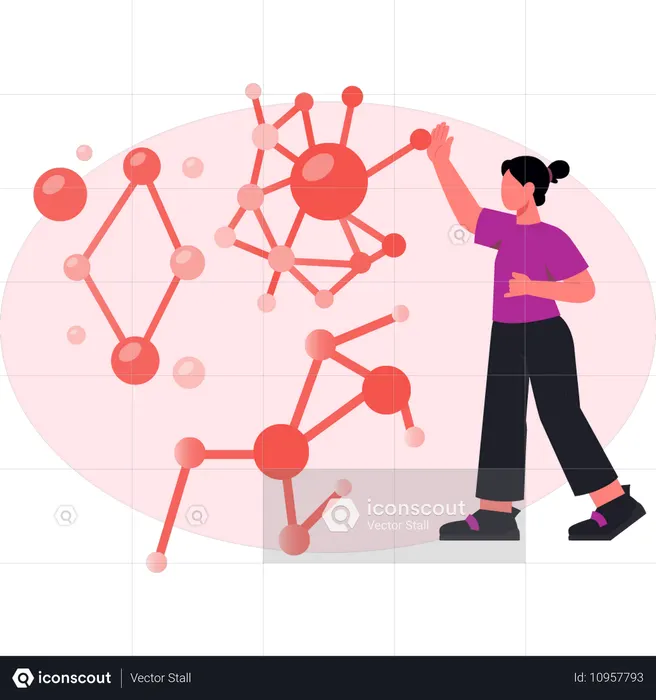 DNA 분자를 보여주는 여성  일러스트레이션