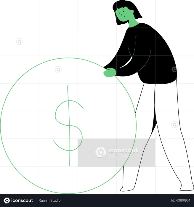 Woman showing dollar coin  Illustration