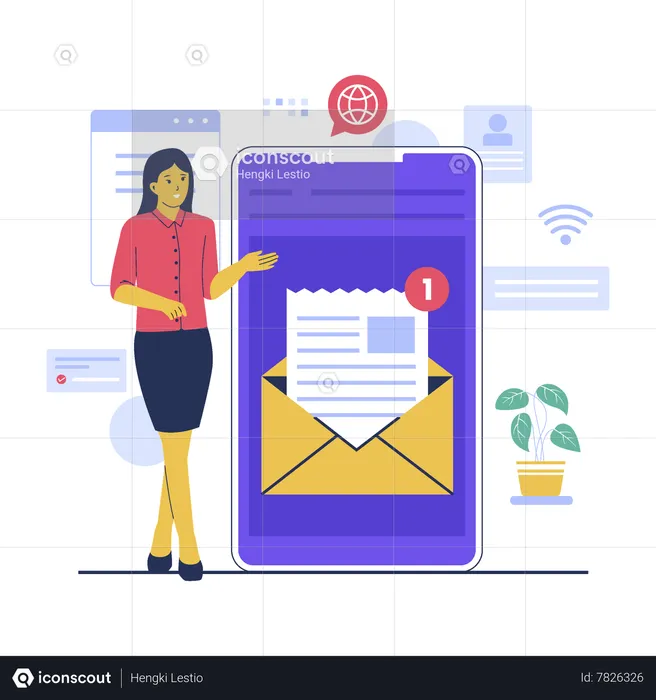 Woman showing  Email inbox  Illustration