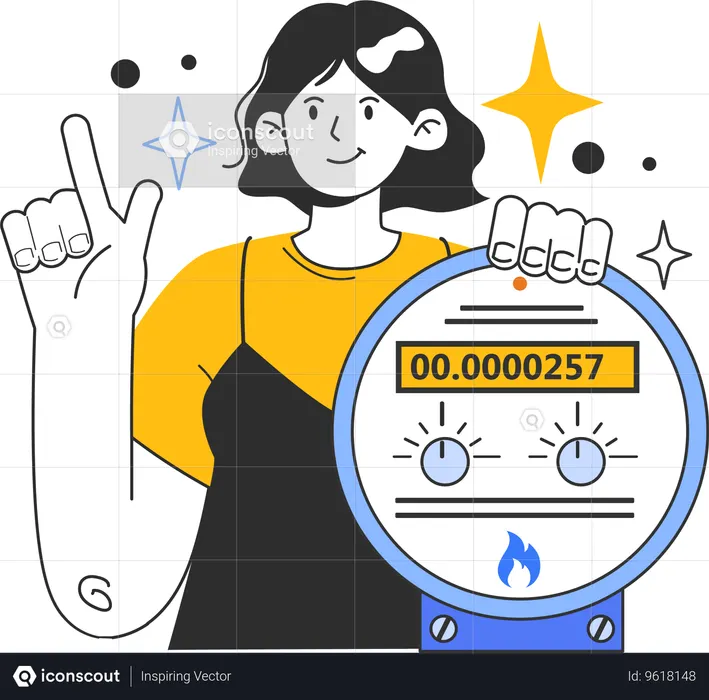 Woman showing gas meter  Illustration