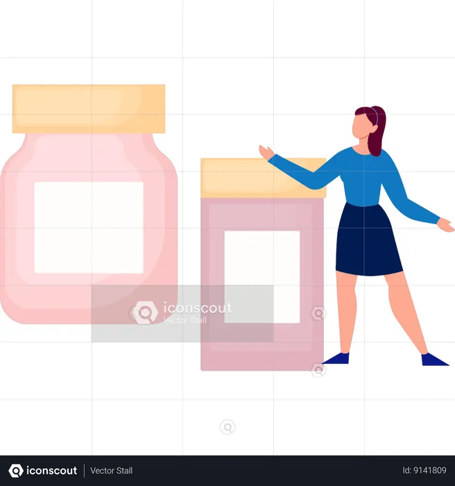 Woman Showing Healthcare Medicines  Illustration