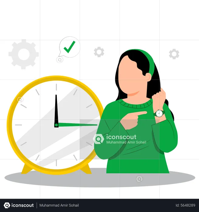 Woman showing her wristwatch time  Illustration