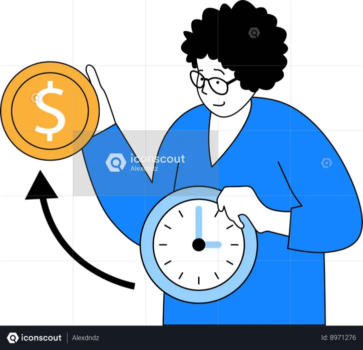 Woman showing investment time  Illustration