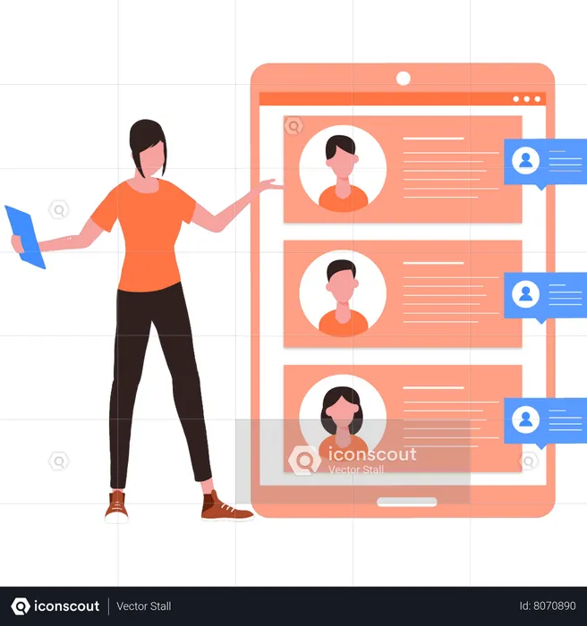 Woman showing list of users  Illustration