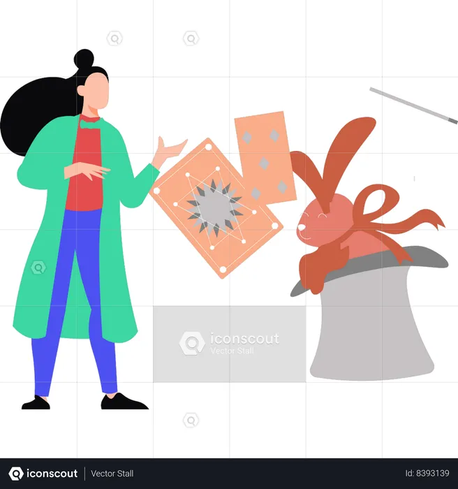 Woman showing magic hat rabbit trick  Illustration
