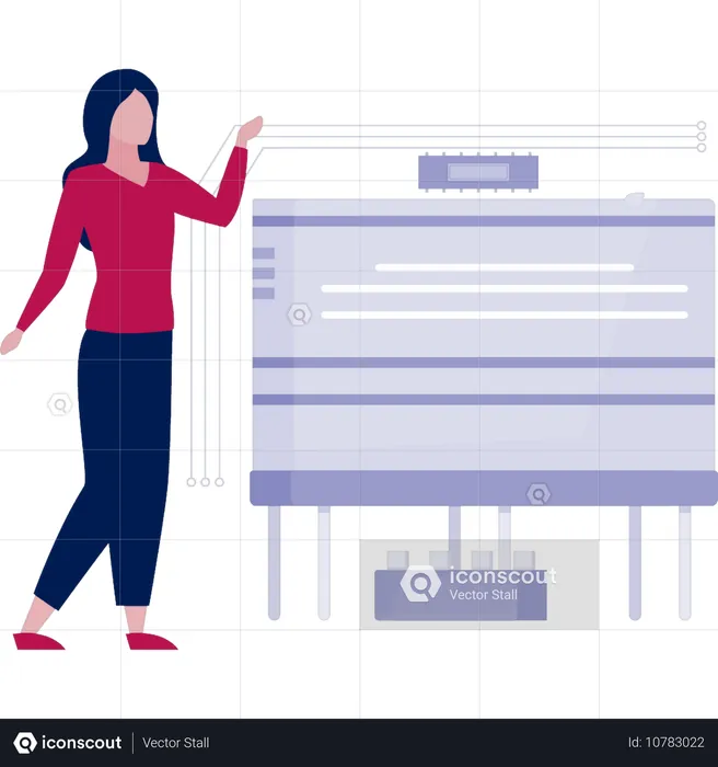 Woman showing managing data  Illustration