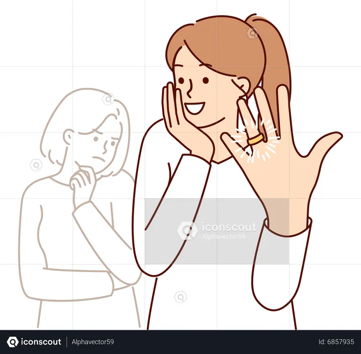 Woman showing marriage ring  Illustration