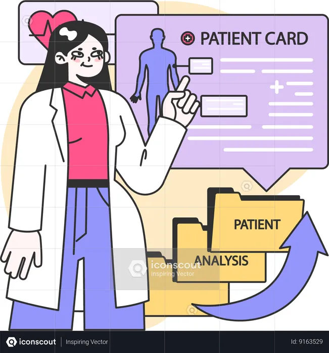 Woman showing patient card  Illustration
