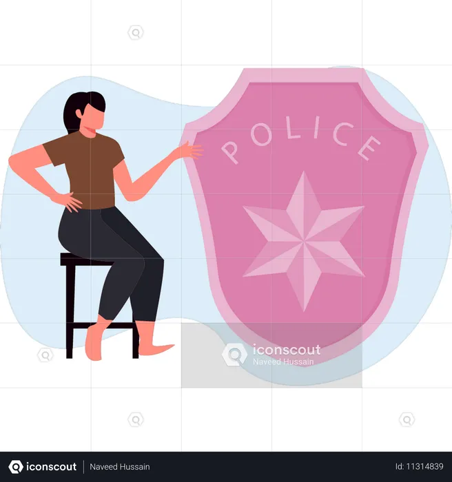 Woman showing police protection shield  Illustration