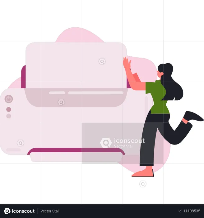 Woman showing printer  Illustration