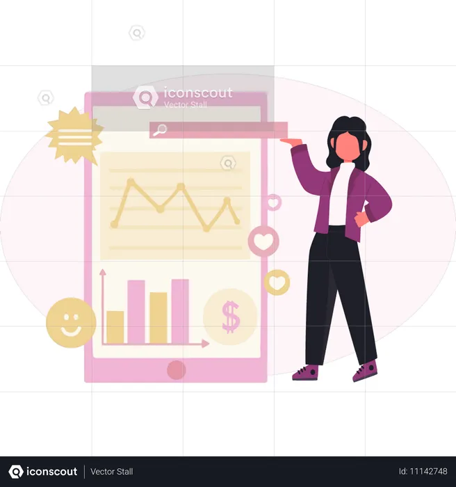 Woman showing shopping graph  Illustration