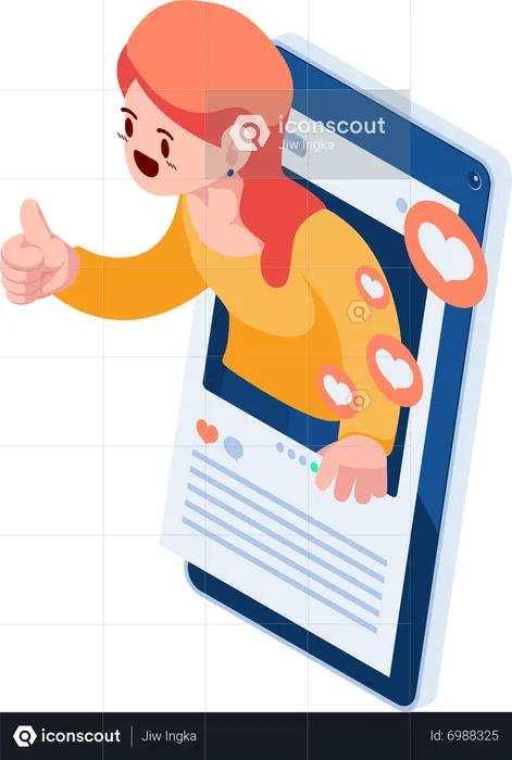 Woman Showing Thumbs Up Sign inside Social Media Application  Illustration
