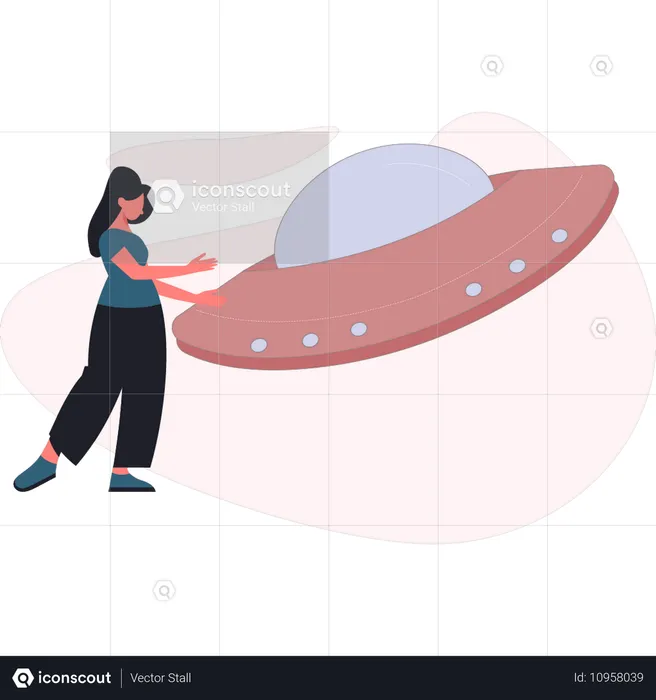 Woman showing UFO  Illustration