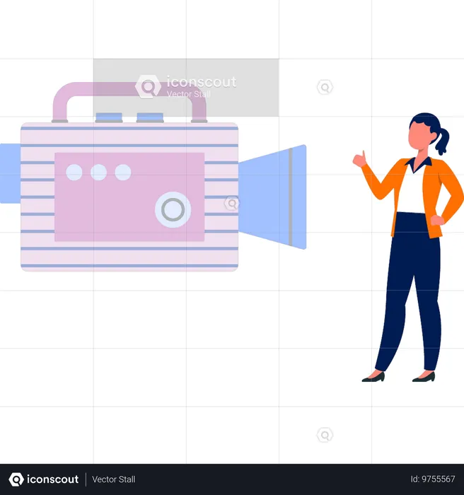 Woman showing video making camera  Illustration