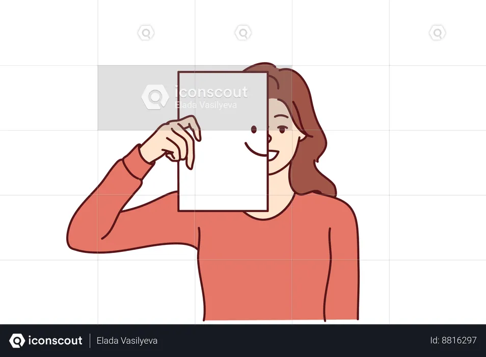Woman shows smiling face  Illustration