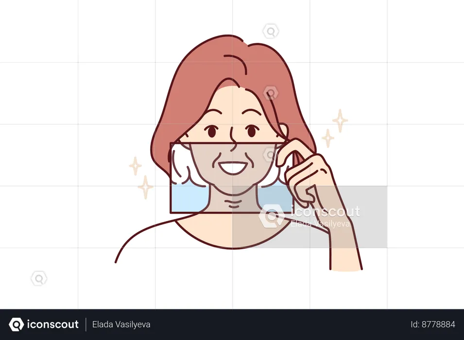 Woman shows white teeth smile  Illustration