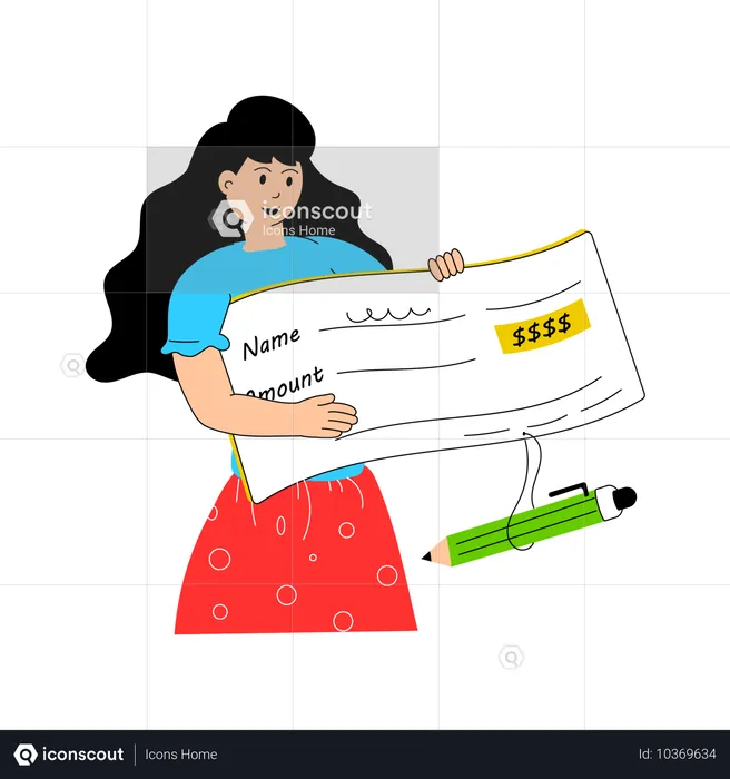 Woman signing Bank Cheque  Illustration