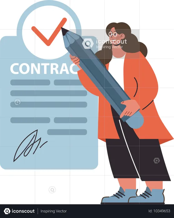 Woman signing business contract  Illustration