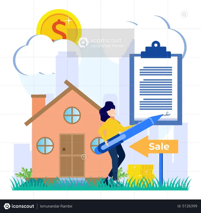 Woman signing house buy contract  Illustration