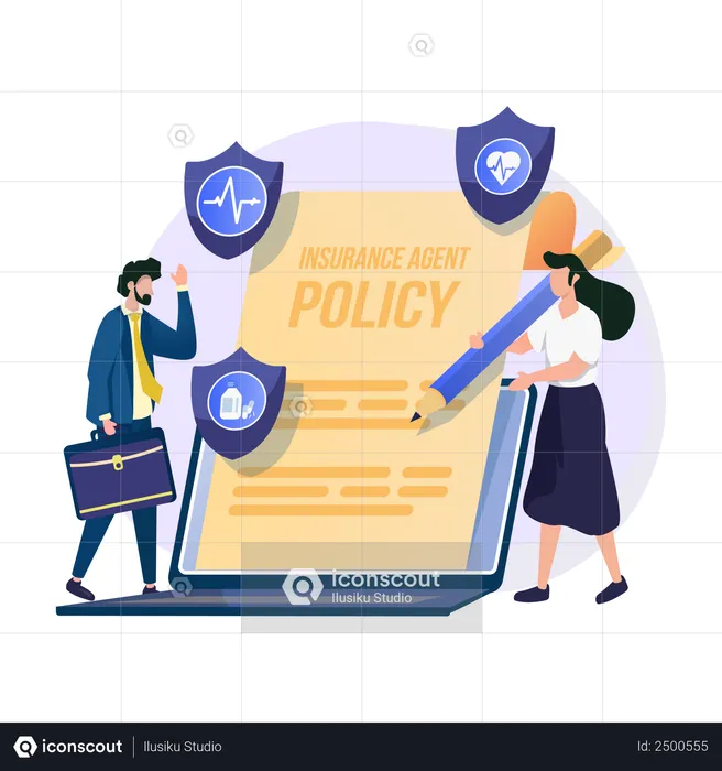 Woman signing insurance policy  Illustration