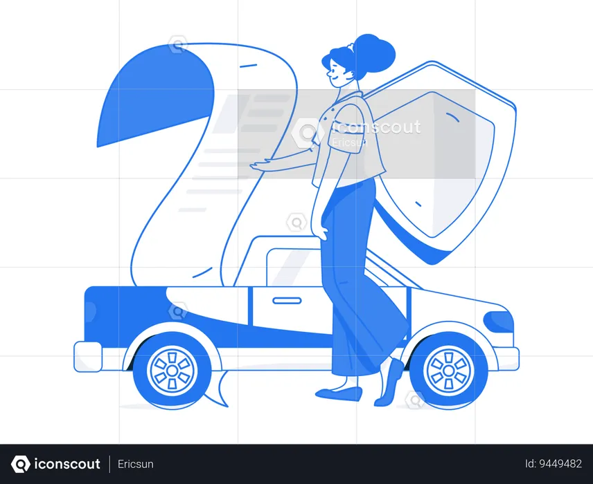 Woman signs car insurance document  Illustration